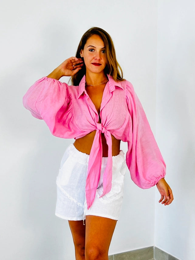Made In Italy Long Sleeves Linen Blouse-Fiber Art Boutique