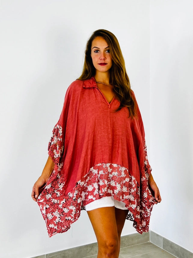Made In Italy Asymmetrical Linen Lace Tunic-Fiber Art Boutique