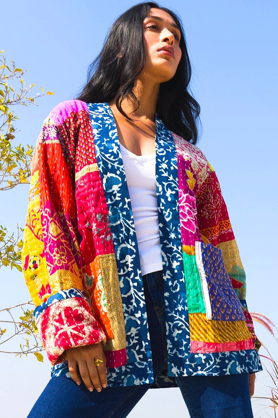 Kantha Quilted Sari Jacket-Fiber Art Boutique