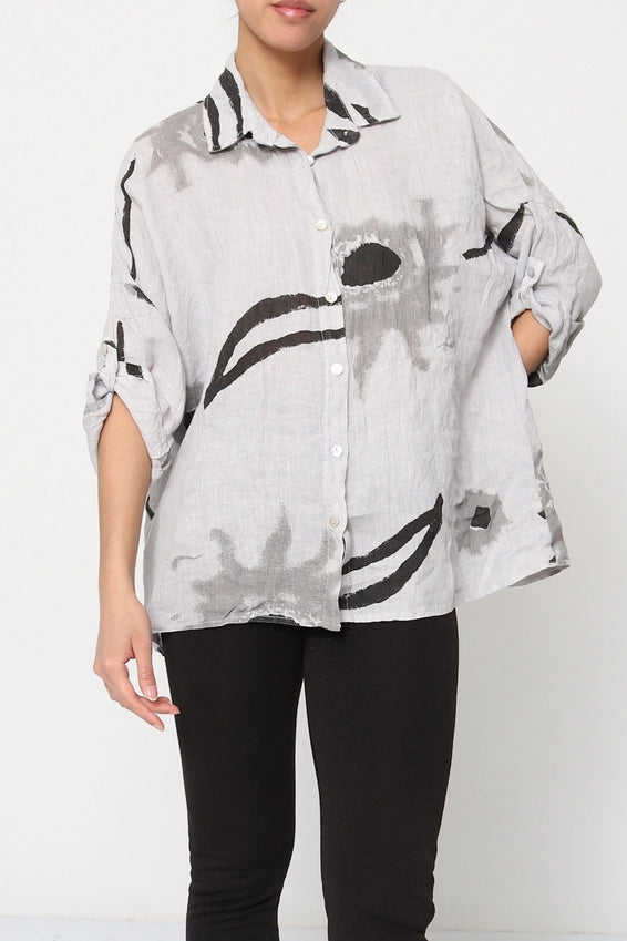 Made In Italy Printed Linen Shirt-Fiber Art Boutique