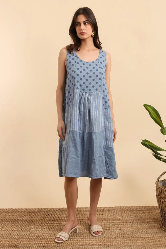 Made In Italy Printed Linen Sleeveless Dress-Fiber Art Boutique