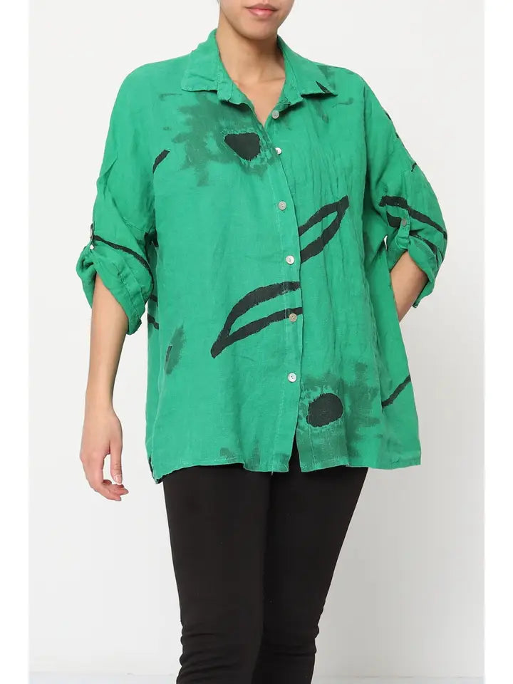 Made In Italy Printed Linen Shirt-Fiber Art Boutique