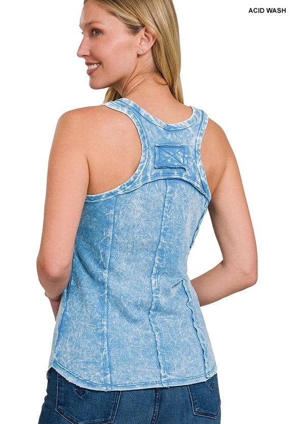  French Terry Raw Edge V-Neck Sleeveless Top-Fiber Art Boutique